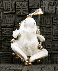 Lucifer Vir Honestus 18K Rose Gold and Carved Bone Frog Pendant/Brooch with Diamond Eyes