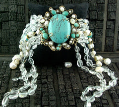 Iradj Moini Multi Strand Blue Topaz, Pearl, and Turquoise Bracelet
