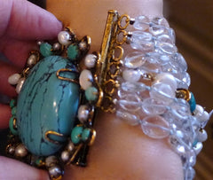 Iradj Moini Multi Strand Blue Topaz, Pearl, and Turquoise Bracelet