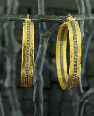 CHURCHILL Private Label 18K Yellow Gold and Blackened Diamond Hoop Earrings