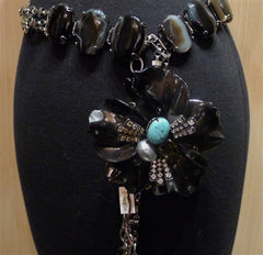 Iradj Moini Belt with Agate Segments, Obsidian Floral Brooch with Smoky Topaz  and Turquoise