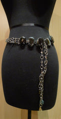 Iradj Moini Belt with Agate Segments, Obsidian Floral Brooch with Smoky Topaz and Turquoise