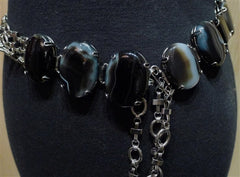 Iradj Moini Belt with Agate Segments, Obsidian Floral Brooch with Smoky Topaz and Turquoise