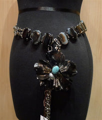 Iradj Moini Belt with Agate Segments, Obsidian Floral Brooch with Smoky Topaz and Turquoise