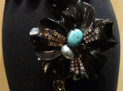 Iradj Moini Belt with Agate Segments, Obsidian Floral Brooch with Smoky Topaz and Turquoise