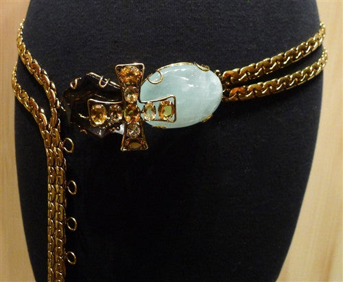 Iradj Moini Belt/Necklace in Gold Tone Chain with Citrine, Moonstone, and Smoky Topaz