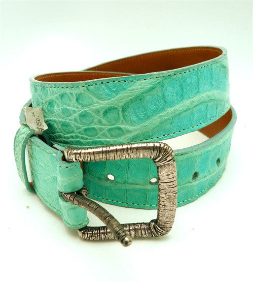 LAI Crocodile Belt in Turquoise with Silver Wrapped Buckle