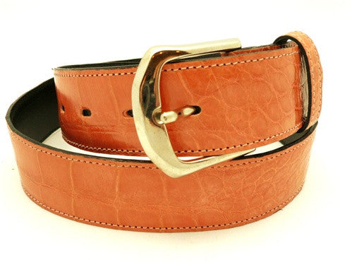 LAI Crocodile Belt with Brass Buckle in Coral