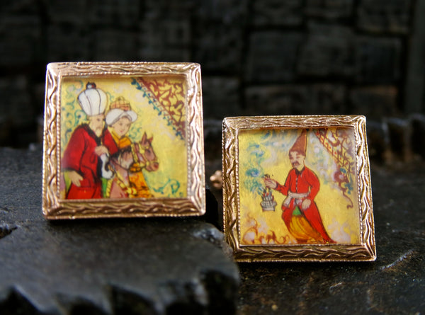 Sevan Bicacki Hand Painted Cufflinks in 18/22K Gold and Sterling Silver