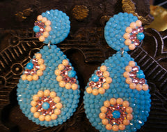 Roni Blanshay Teardrop Chandelier Earring in Turquoise Crystals