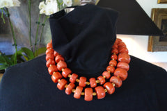 Churchill Private Label Necklace of Rare Coral Beads with 18K/22K Yellow Gold