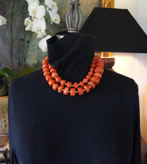 Churchill Private Label Necklace of Rare Coral Beads with 18K/22K Yellow Gold