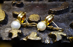 Estate 18K Yellow Gold,  Madeira Citrine, and Pearl Earring