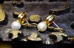 Estate 18K Yellow Gold, Madeira Citrine, and Pearl Earring