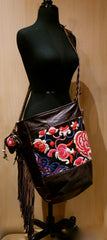 J.P. and Mattie Bohemian Tribal Fabric Shoulderbag with Leather Fringe- One of a Kind