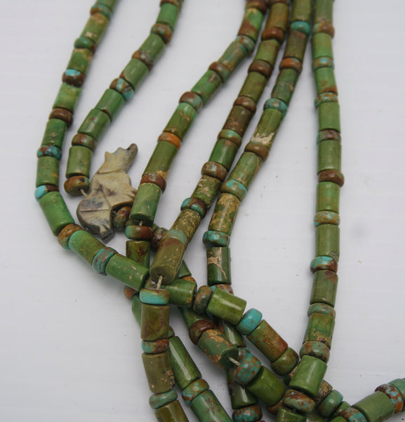 Southwestern Green Turquoise 6 Strand Necklace with Sterling Beads