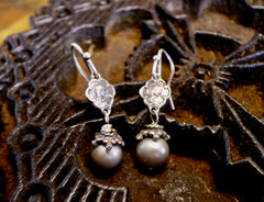 Shannon Koszyk Mary and Jesus Sterling and Grey Pearl Earrings