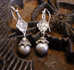 Shannon Koszyk Mary and Jesus Sterling and Grey Pearl Earrings