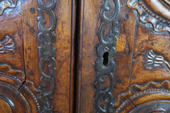 Antique French Armoire with Carved Bonnet and Glass Doors