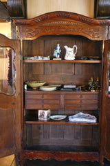 Antique French Armoire with Carved Bonnet and Glass Doors