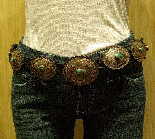Southwestern Pawn Silver and Turquoise Oval Concho Belt