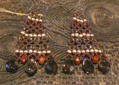 Danielle Jossie Welmond Brown Woven Earrings with Pearls and Smoky Topaz