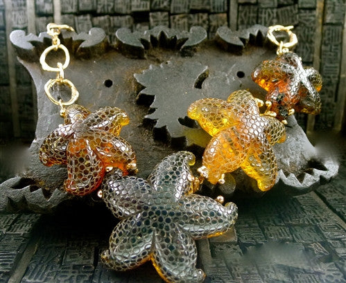 Lucifer Vir Honestus 18K Rose Gold and Carved Amber Starfish Necklace