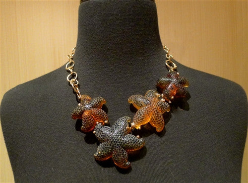 Lucifer Vir Honestus 18K Rose Gold and Carved Amber Starfish Necklace