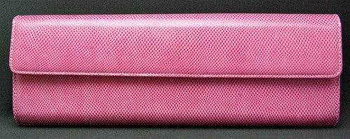 LAI Hot Pink Lizard Clutch with Yellow Interior