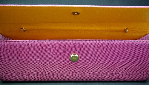 LAI Hot Pink Lizard Clutch with Yellow Interior