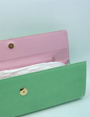LAI Mint Lizard Clutch with Pink Interior
