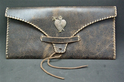 David Winter Leather and Whipstitched Clutch with Sterling Heart Icon