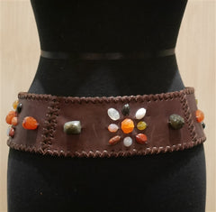 Orciani Brown Beaded Wide Belt