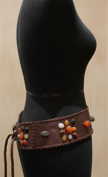 Orciani Brown Beaded Wide Belt