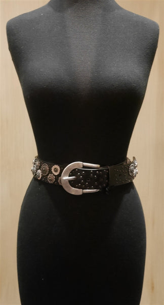 Orciani Black Embellished Silver Buckle Belt