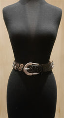 Orciani Black Embellished Silver Buckle Belt