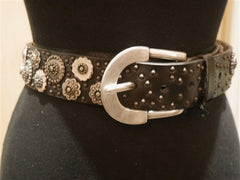 Orciani Black Embellished Silver Buckle Belt