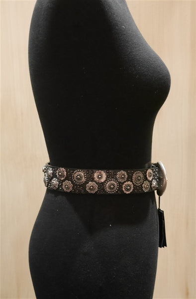 Orciani Black Embellished Silver Buckle Belt