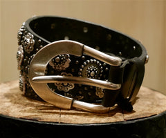 Orciani Black Embellished Silver Buckle Belt