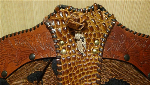 Malini Murjani Lace and Crocodile Clutch Handbag