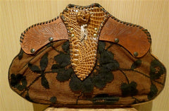 Malini Murjani Lace and Crocodile Clutch Handbag