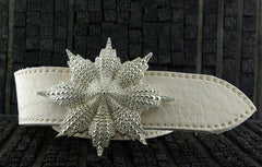 Ugo Cacciatori Sterling Silver Starburst Buckle and Pearlized Leather Belt