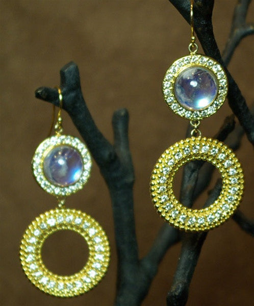 Emily and Ashley Green (Greenbeads) 18K Yellow Gold, Moonstone and Diamond Earrings