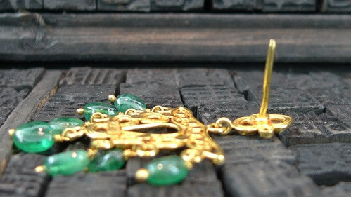 Vintage Emerald and Diamond Earrings in 22K Yellow Gold