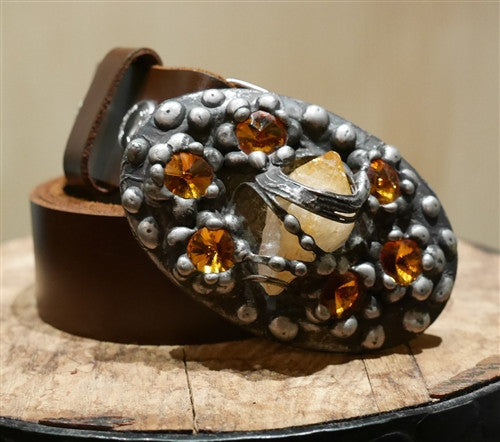 Mikal Winn Fire Crystal Buckle and Brown Belt