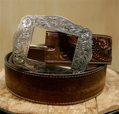 Continental Leather Fashion Silver Square Buckle Belt