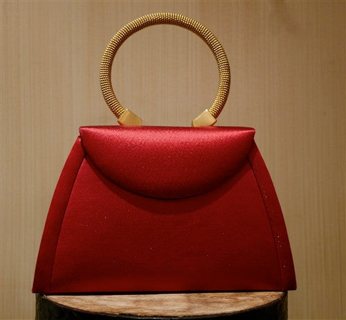 Corem Rose Small Red Silk Handbag with 24K Gold Plated Handle