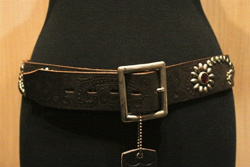 HTC Western Tooled and Crystal Studded Belt