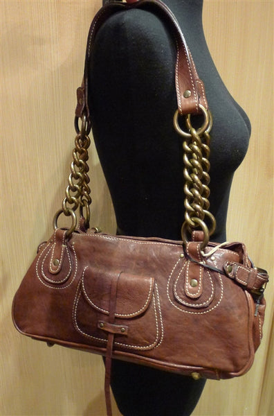 Malini Murjani Leather Shoulderbag with Chain Link Straps