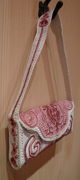 Buba of London Shoulder Bag In White and Pink Sequined Embroidery